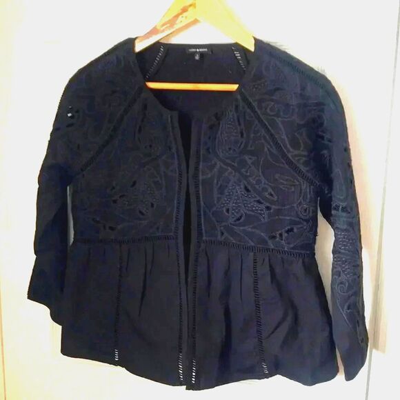 Boho Peasant Shacket Top Lucky Brand Embroidered Black Folk Western Indie Sz S - Picture 4 of 16
